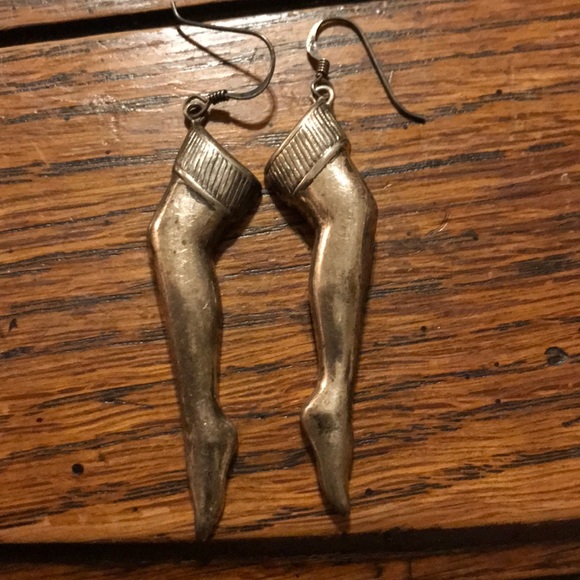 Vintage Jewelry - Quirky 80’s sterling “stocking leg” earrings